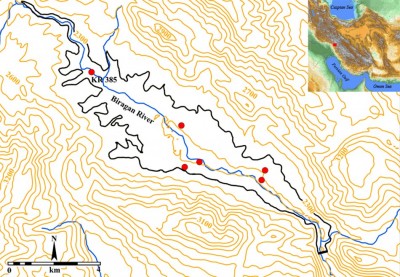 Figure 1. Map showing the area of Kouhrang Dam reservoir and the sites excavated during the second season (2013). 